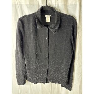Nexxen Womens XL Black Sparkle Long Sleeve Button Up Shirt Top Made in USA Style